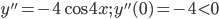 y''=-4\cos 4x;\: y''(0)=-4<0