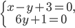 \left\{\begin{matrix} x-y+3=0,\\ 6y+1=0 \end{matrix}\right.