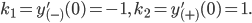 k_{1}=y'_{(-)}(0)=-1,\: k_{2}=y'_{(+)}(0)=1.